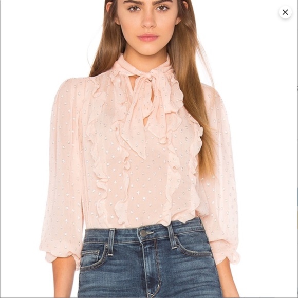 Rebecca Taylor Tops - Rebecca Taylor x Revolve Metallic Dot Ruffle Blouse Long Sleeve | Pink | Size 10